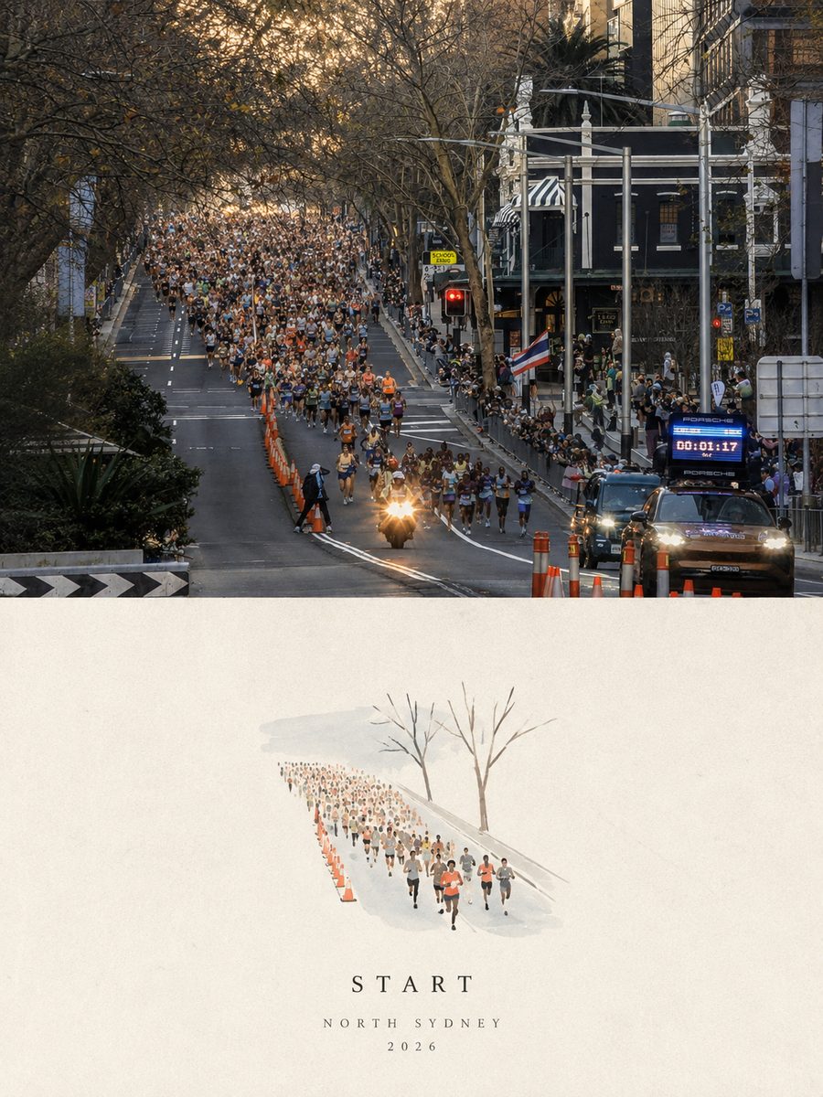 The mass start of the TCS Sydney Marathon on Miller Street, North Sydney